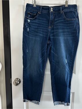 Time and Tru Dark Wash Raw Hem Straight Crop Jeans | Women’s 18